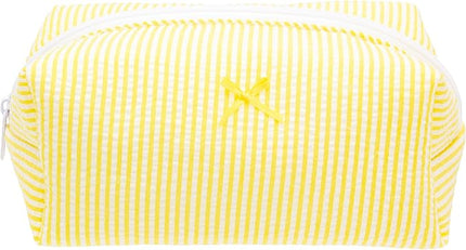 PAZIMIIK Cozy Makeup Bag Small Aesthetic Travel Zipper Cosmetic Pouch for Women Make Up Beauty Accessories Brushes, Stripe Yellow