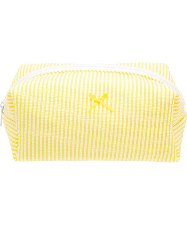 PAZIMIIK Cozy Makeup Bag Small Aesthetic Travel Zipper Cosmetic Pouch for Women Make Up Beauty Accessories Brushes, Stripe Yellow