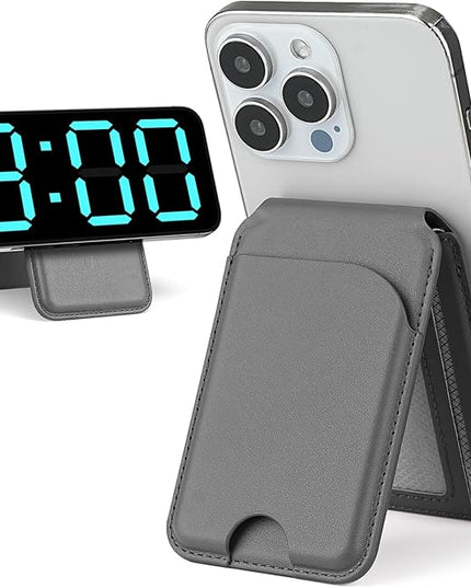 for Magsafe Wallet, Phone Cardholder with Adjustable Stand, Magnetic Card Holder with 3 Card Slots, Magnetic Wallet for iPhone 16/15/14/13/12 Series, Not for iPhone 13/12 Mini(Gray, Leather)