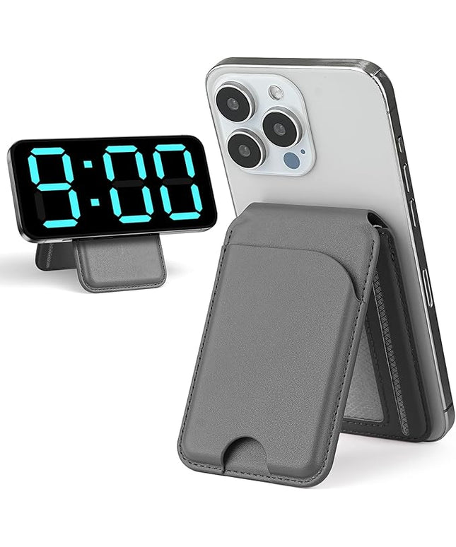 for Magsafe Wallet, Phone Cardholder with Adjustable Stand, Magnetic Card Holder with 3 Card Slots, Magnetic Wallet for iPhone 16/15/14/13/12 Series, Not for iPhone 13/12 Mini(Gray, Leather)