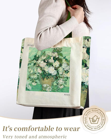 AUSVKAI Cute Canvas Tote Bag for Women, Reusable Designer Bags with Handles Pockets&Snaps for College Beach Everyday Grocery