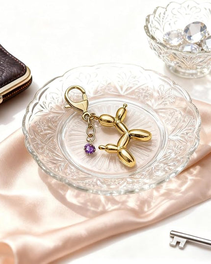 Balloon Dog Keychain, Stainless Steel Elegant Golden Bag Charms for Adults