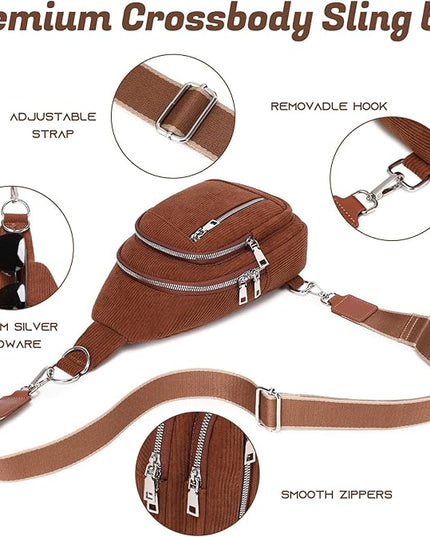 Sling Bag Crossbody Backpack - 2 in 1 Leather Cross Body Bag Fanny Pack with 2 Removable Straps