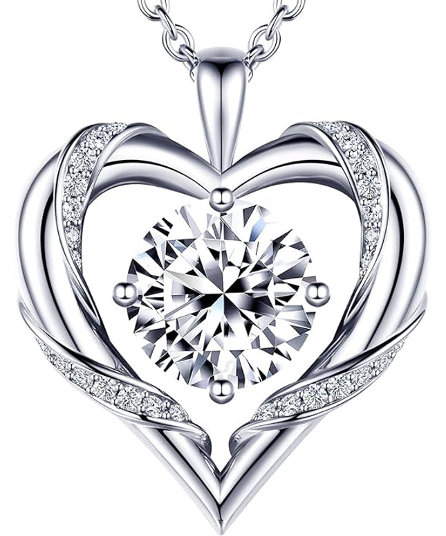 Beam & Bask 2-3 Ct Moissanite Heart Necklaces for Women, 18K Gold Plated Romantic Pendant for Anniversary Birthday, 925 Sterling Silver Jewelry for Wife Girlfriend Mom Her