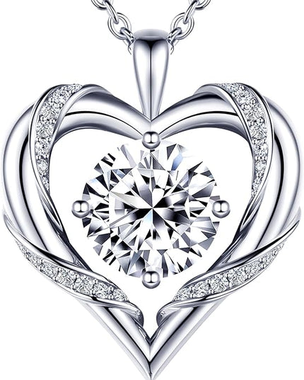 Beam & Bask 2-3 Ct Moissanite Heart Necklaces for Women, 18K Gold Plated Romantic Pendant for Anniversary Birthday, 925 Sterling Silver Jewelry for Wife Girlfriend Mom Her