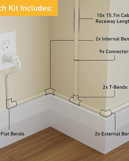 D-Line 157in Cord Hider Kit, Patented Cable Cover, Hide Wires on Wall, Channel for TV Mount Cords, Raceway Wire Hiders, Paintable, Adhesive, Half Round, 10x 0.78in W x 0.39in H x 15.7in L, Beige