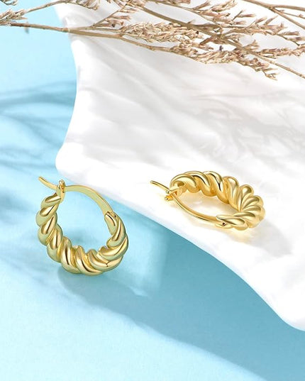 18K Gold Plated Chunky Hoop Earrings for Women Fashion Thick Gold Hoops Set Jewelry for Birthday Christmas Gifts