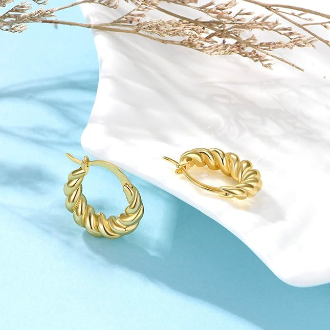 18K Gold Plated Chunky Hoop Earrings for Women Fashion Thick Gold Hoops Set Jewelry for Birthday Christmas Gifts