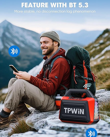 Portable Bluetooth Speakers - Wireless Speaker 80W Peak, Loud Speaker with Light, Strong Bass, BT 5.3, TWS, IPX6 Waterproof, 20H Playtime for Home Party Outdoor Beach Camping - Red