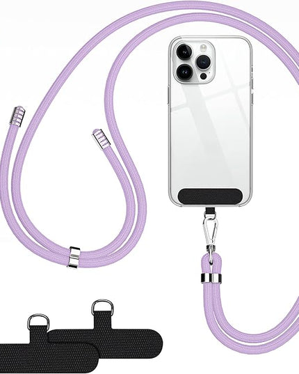 SHANSHUI Phone Lanyard, 1 Pack Wrist Straps Crossbody Nylon Cell Phone Lanyard and 2Pack Tether Pads Compatible with iPhone & All Smartphones in Full Cover Cases Purple