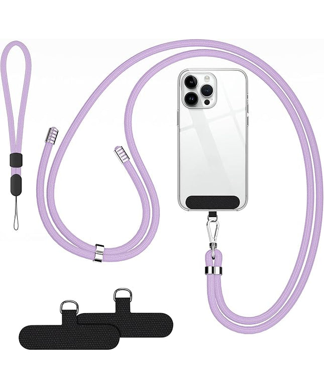 SHANSHUI Phone Lanyard, 1 Pack Wrist Straps Crossbody Nylon Cell Phone Lanyard and 2Pack Tether Pads Compatible with iPhone & All Smartphones in Full Cover Cases Purple