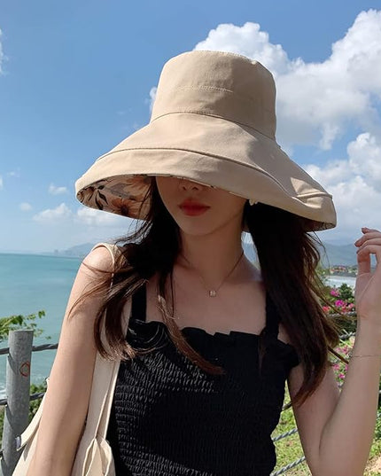 HUAMULAN Women Summer Sun Hat Wide Brim Wired Edge Floral Beach Bucket Hats Reversible Foldable Travel UV Protection Lady Hat