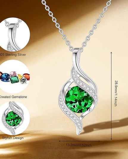 FANCIME Birthstone Necklace for Women Round Cubic Zirconia Necklace S925 Sterling Silver full Love Birthday Gifts for Mom Women
