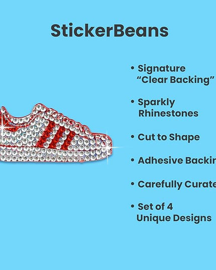 StickerBeans® Rhinestone Stickers - Red Spirit 4-Pack, 2” x 2” Each, Unique Sparkly Cut-to-Shape for Collecting, Trading, Decorating Laptops, Phone Cases, Scrapbooks, for Kids, Teens, & Adults