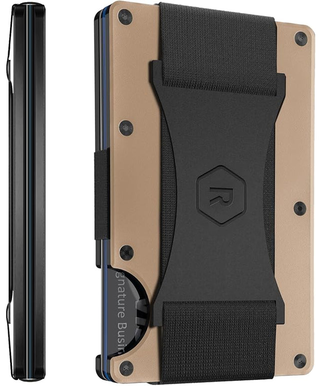 Ridge Wallet for Men - Slim Minimalist Compact Wallet and Card Holder, RFID Protected Front Pocket Wallets for Men with Integrated Cash Strap (Mojave Tan)