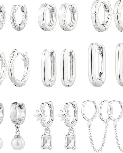 9 Pairs Gold Chunky Hoop Earrings Set for Women, 14K Gold Plated Twisted Huggie Hoop Earring Hypoallergenic, Lightweight Thick Open Hoops Earrings Jewelry Gifts.