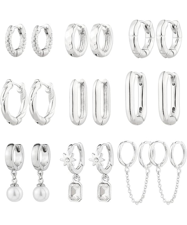 9 Pairs Gold Chunky Hoop Earrings Set for Women, 14K Gold Plated Twisted Huggie Hoop Earring Hypoallergenic, Lightweight Thick Open Hoops Earrings Jewelry Gifts.