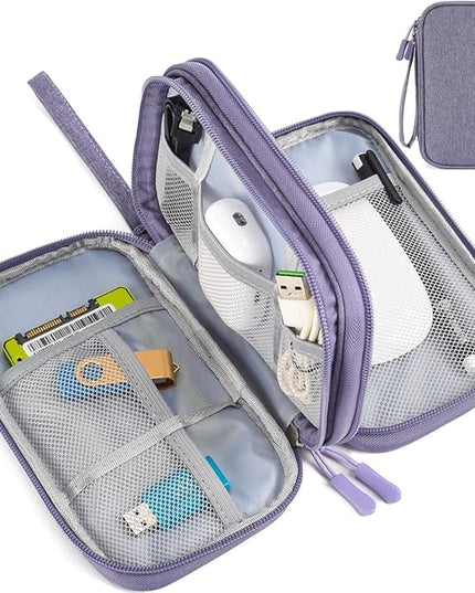 Electronic Organizer Travel Cable Accessories Bag, Electronic Organizer Case, Electronic Accessories Organizer Bag for Power Bank, Charging Cords, Chargers, Mouse, USB Cable, Earphones (Purple)