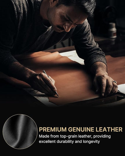 typecase Mens Wallet Card Holder: Pop Up Aluminum Case, Genuine Leather, Smart, RFID Blocking, Slim, Minimalist, Front Pocket - 9-14 Card Capacity | ID Window | Cash Slot - Oil Wax Brown