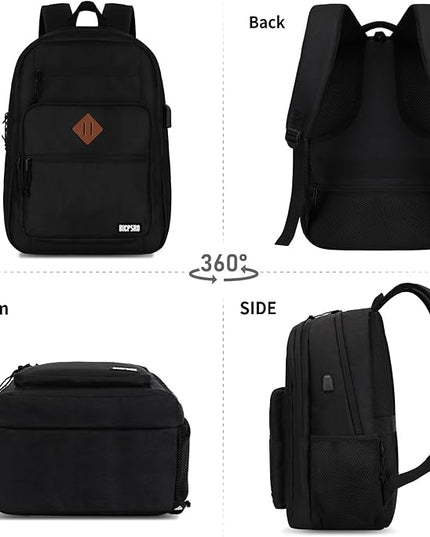Black Backpack for Men, School Backpack for Boys Teens, 15.6 Inch Laptop backpack with USB Charger for College High Middle School Work Business Book Bag, boys backpack, Bookbag