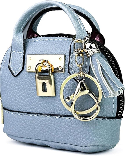 Cute Genuine Leather Keychain Coin Purse for Women with Tassels Mini Change Pouch Brown (Light Blue)