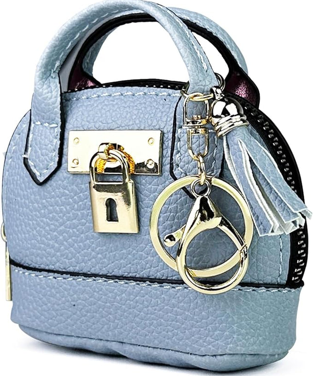 Cute Genuine Leather Keychain Coin Purse for Women with Tassels Mini Change Pouch Brown (Light Blue)