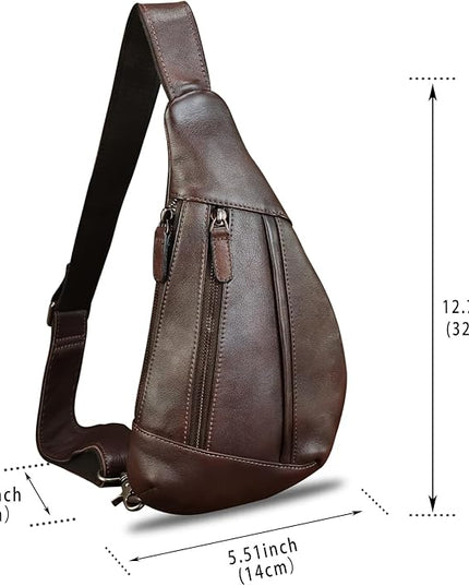 LRTO Genuine Leather Sling Bag for Men and Women Vintage Real Leather Crossbody Chest Bags Backpack Purse for Travel Hiking