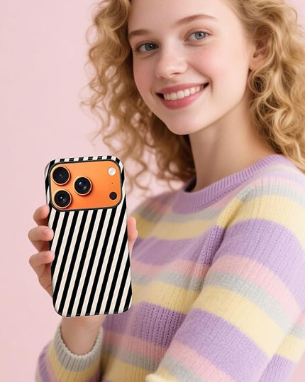 Magnetic for iPhone 17 Pro Case Cute Diagonal Stripes Phone Case, Shockproof Slim TPU and Hard PC Protective Phone Cover Compatible with MagSafe Designed for Women Girls,Black and White