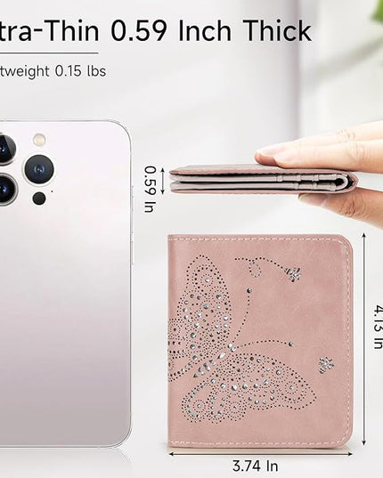 KITEVIUN Small RFID Wallet Women Ultra Thin Slim Womens Wallet Mini Compact Bifold Pocket Ladies Wallets for Women PINK