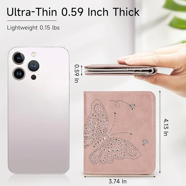 KITEVIUN Small RFID Wallet Women Ultra Thin Slim Womens Wallet Mini Compact Bifold Pocket Ladies Wallets for Women PINK