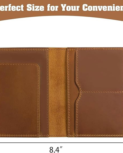Jack&Chris Genuine Leather Passport Holder For Travel, RFID Blocking Handmade Passport Holder with Card Case Organized & Safe, Quality Travel Essentials for Women and Men for Gifting, Light Brown