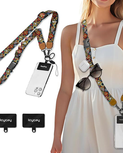 Phone Lanyard Crossbody, Boho Cell Phone Lanyard for Around The Neck Adjustable Phone Strap, Anti Theft Cute Lanyard for iPhone Case ID Holder Keys Phone Accessories Travel Essential