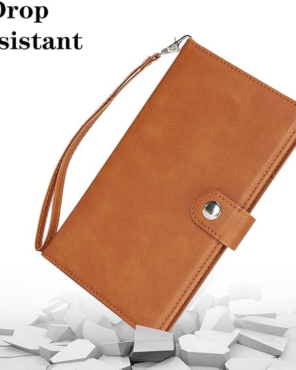 Passport Holder for Travel Essentials, RFID Blocking PU Leather Wallet Cover with Wristlet Strap Magnetic Closure Passport Book Holders Case for Women and Men, Brown