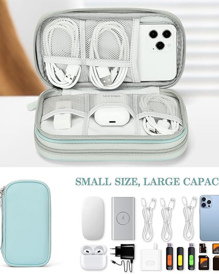 FYY Electronic Organizer, Travel Cable Organizer Bag Pouch Electronic Accessories Carry Case Portable Waterproof Double Layers All-in-One Storage Bag for Cable, Charger, Phone, Earphone, Mint Green