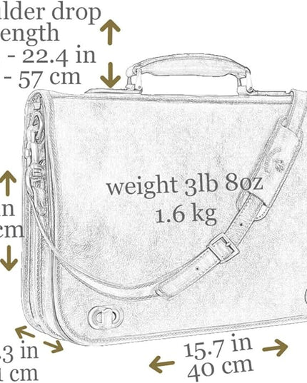 Time Resistance Leather Briefcase for Men - Italian Full Grain Leather Laptop Bag - Messenger Bag - Gift Box Included