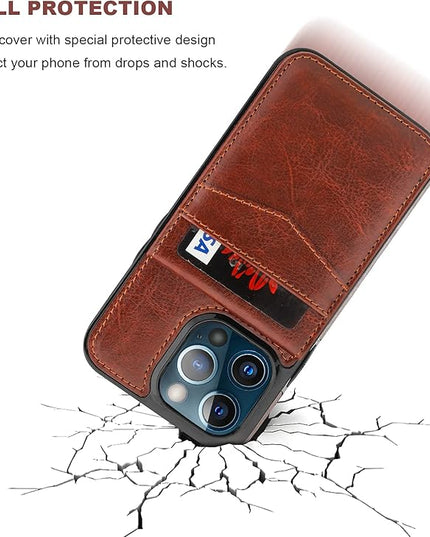 KIHUWEY Compatible with iPhone 13 Pro Max Case Wallet with Credit Card Holder, Premium Leather Magnetic Clasp Kickstand Heavy Duty Protective Cover for iPhone 13 Pro Max 6.7 Inch(Brown)
