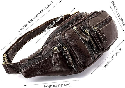 Genuine Leather Fanny Pack large capacity Crossbody Waist Bag with Zipper phone Pockets coffee
