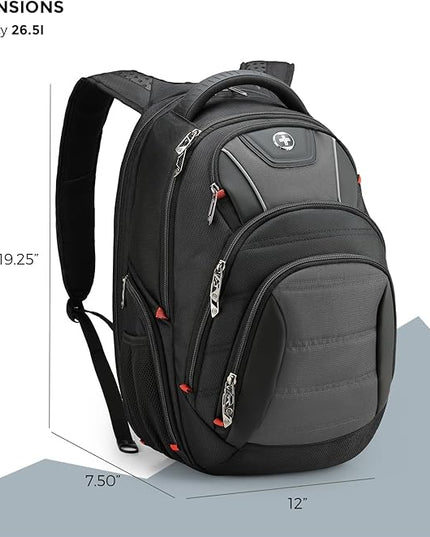 Swissdigital Design Men's Laptop Backpack for Man，Large Capacity Business Travel Backpack Black/Grey | J14-02