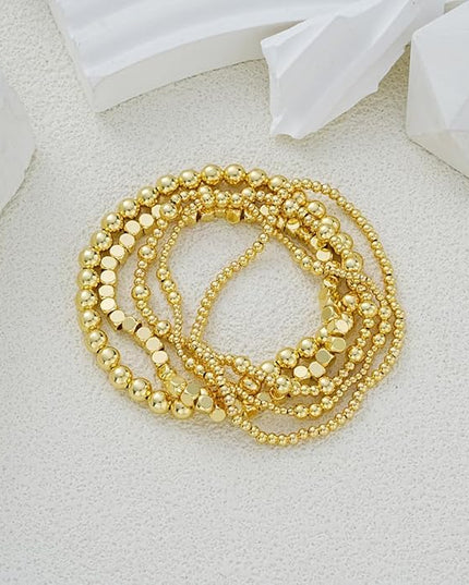 Gold Beaded Bracelets for Women, 14K Real Gold Plated Jewelry for Women Dainty Pearl Bead Bracelets Stack, Non Tarnish Trendy Stackable Ball Cross Stretch Bracelet Set Fashion Accessories Gifts