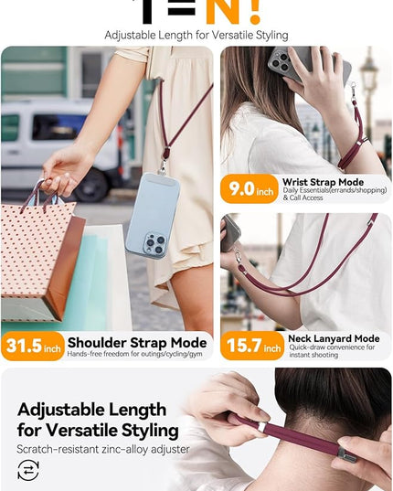 4-IN-1 Phone Lanyard + Wrist Strap, 2PCS Adjustable Length Cell Phone Lanyard with 2 Tether Tabs for iPhone,Smartphones