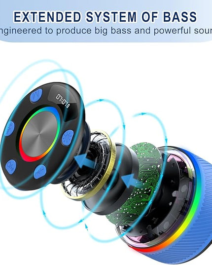 Bluetooth Speaker, Shower Speaker, IP7 Waterproof Portable Speakers Bluetooth 5.4 with HD Sound, RGB Light/LED Display/Hands-Free Call/Suction Cup Perfect for Bathroom Sing-Along Stocking Stuffers