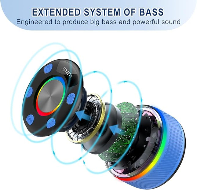 Bluetooth Speaker, Shower Speaker, IP7 Waterproof Portable Speakers Bluetooth 5.4 with HD Sound, RGB Light/LED Display/Hands-Free Call/Suction Cup Perfect for Bathroom Sing-Along Stocking Stuffers