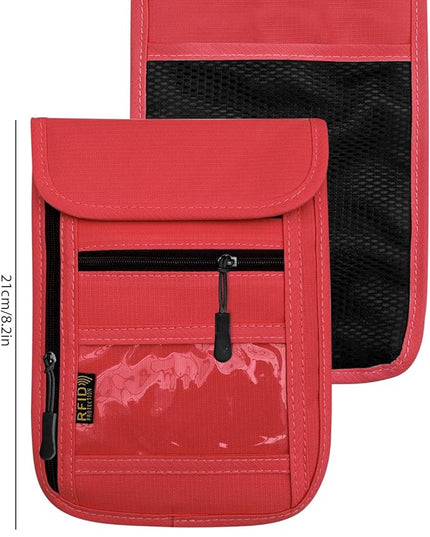 RFID Blocking Travel Neck Wallet Pouch and Passport Holder, Travel Neck Pouch Passport Holder for Women & Men - Red
