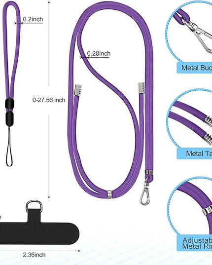 takyu Phone Lanyard, 2 Pack Adjustable Cell Phone Lanyard Crossbody Neck Strap & 2 Pack Wrist Strap with Tether Tabs Compatible for iPhone Android Smartphones- DarkPule Black