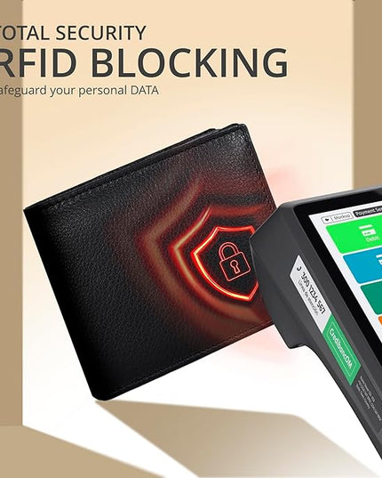 Oak Leathers Slim Leather Wallet for Men - RFID Blocking Slim Minimalist Front Pocket - Thin & Stylish with ID Window, Gift For Men (Black)