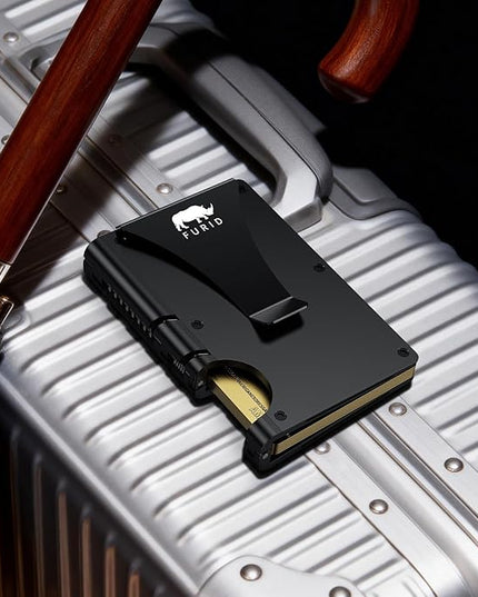 furid Slim Card Wallet for Men: Minimalist Metal Wallet with Money Clip - RFID Front Pocket Credit Card Holder for Work Business Travel - Gift for Father Husband Male Friend