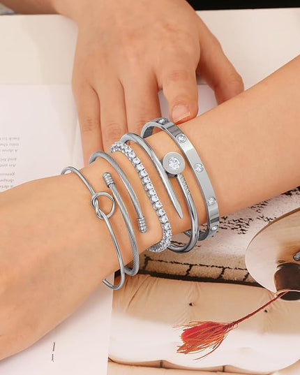 18 K Gold Plated Love Bangle Bracelet Stack Cuff Jewelry for Women Jewelry Set for Women Gift with Box