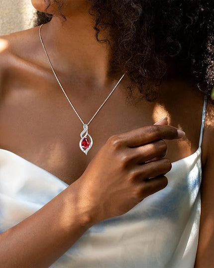 FANCIME Birthstone Necklace for Women Teardrop Necklace S925 Sterling Silver Infinity Love Birthday Gifts for Mom Women Girls, 16"+2" Inches