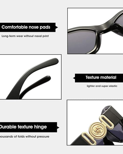 BUTABY Rectangle Sunglasses for Women Retro Driving Glasses 90’s Vintage Fashion Irregular Frame UV400 Protection