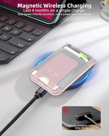 HiWe for MagSafe Wallet Stand with Find My, Anti-Lost Strongest Magnetic Wallet for iPhone 17/16/15/14/13/12 Series, 9 Cards Holder, Leather RFID, Pink